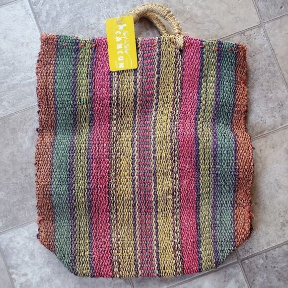 Colorful Striped Jute Tote Bag - Picture 1 of 5